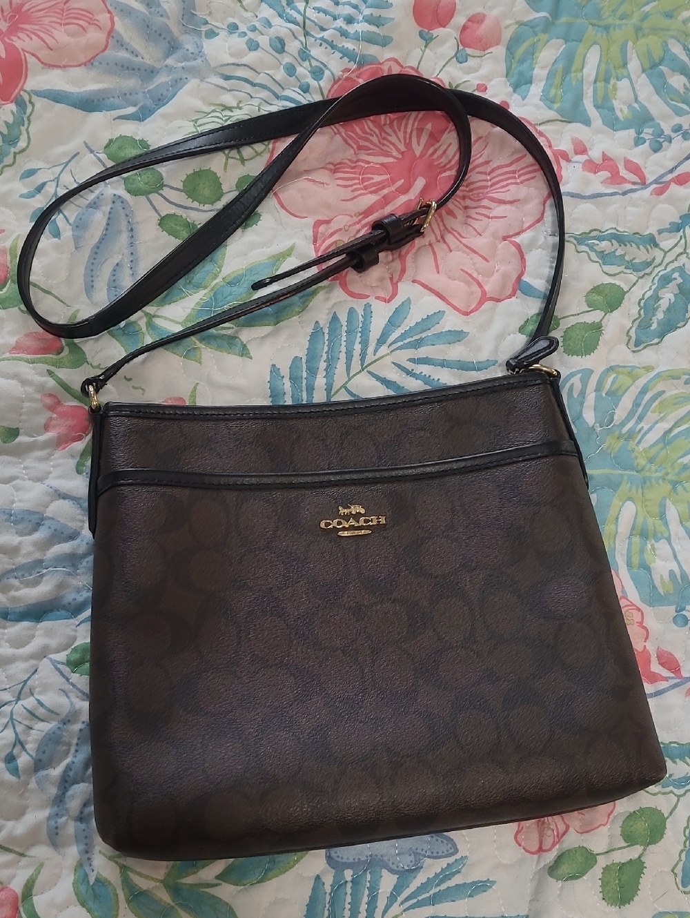 Coach Brown Signature Crossbody with Gold Hardware